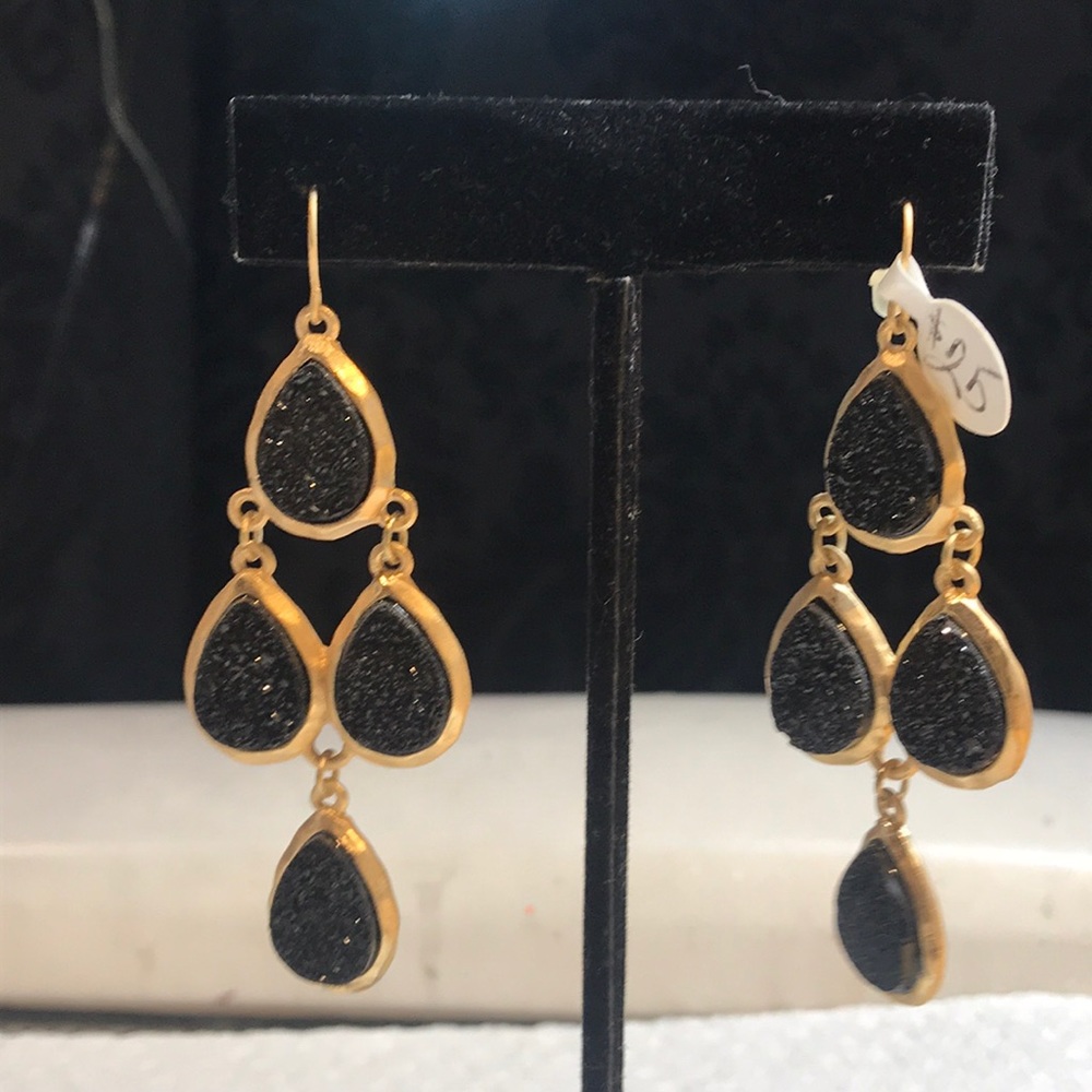 Gold and Black chandelier earrings